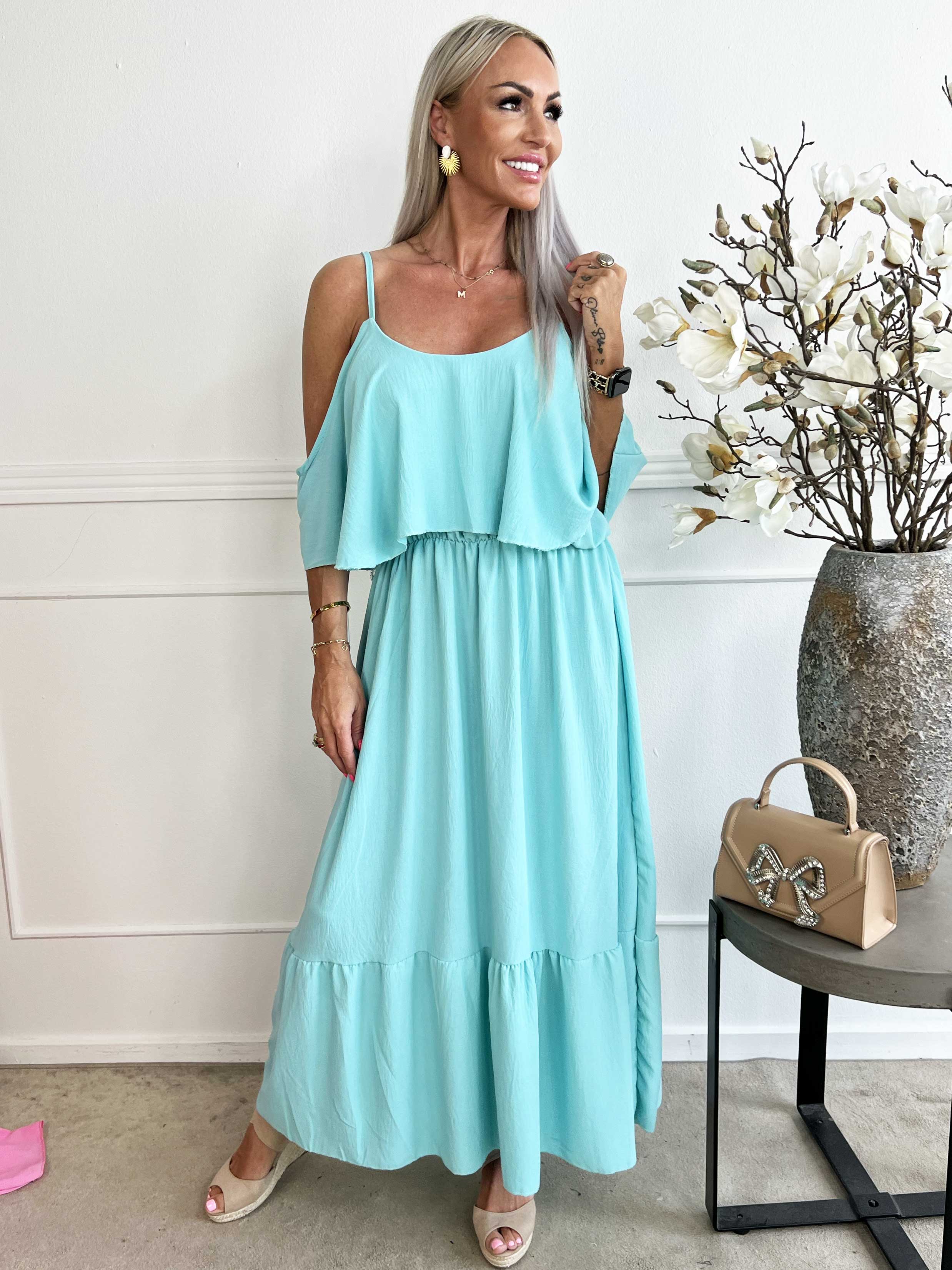 Adelisa - Sød lang stropkjole med flæser